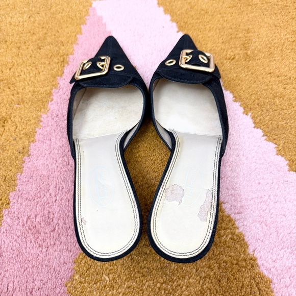 Talbots Black Suede Buckle Mule Heels Pointed Toe Kitten Heel Y2K Size 7.5 - Picture 3 of 7